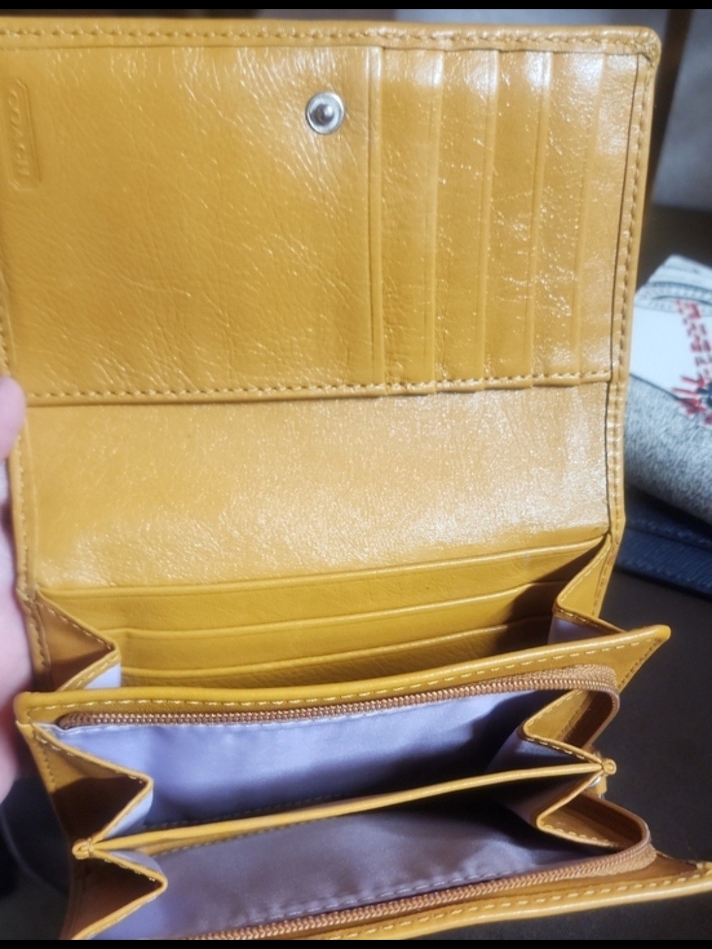 Coach Mustard Yellow Leather Trifold Wallet - Picture 6 of 14